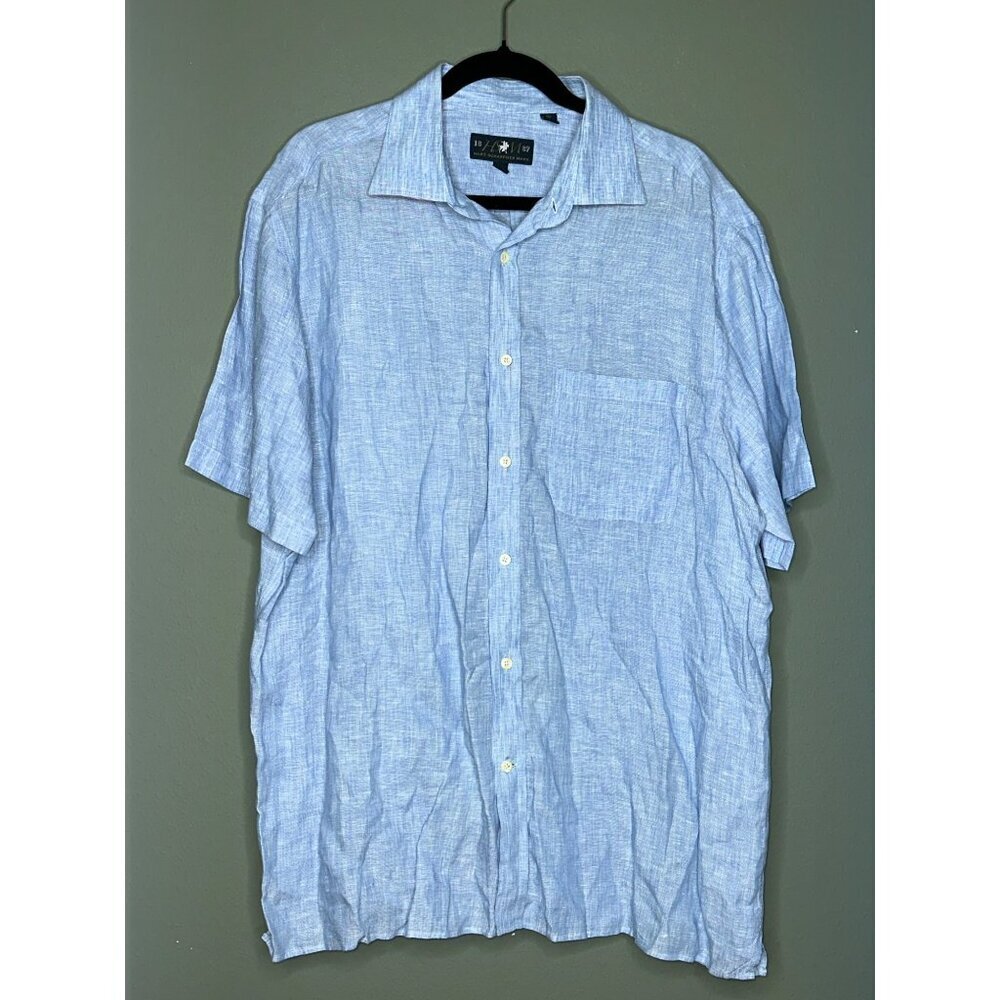 Hart Schaffner Marx Men's XL 100% Linen SS Blue Button-Up Shirt